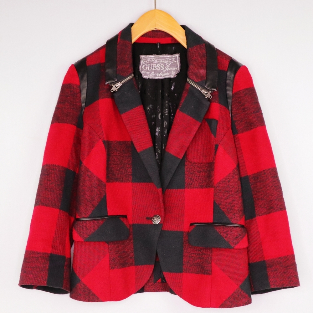 Guess Jeans | Plaid Leather Accent Blazer Jacket